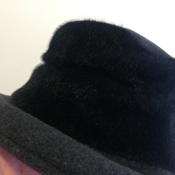 Gray Black Wool Blend One Size Fits Most Faux Fur Felt Hat Church - Picture 3 of 8